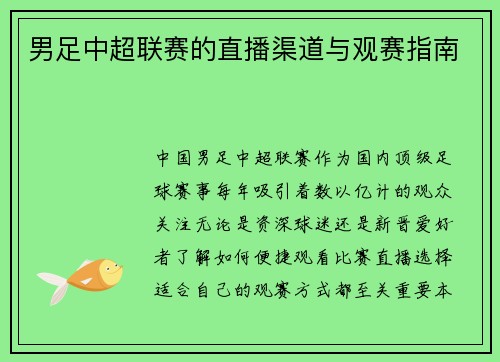 男足中超联赛的直播渠道与观赛指南